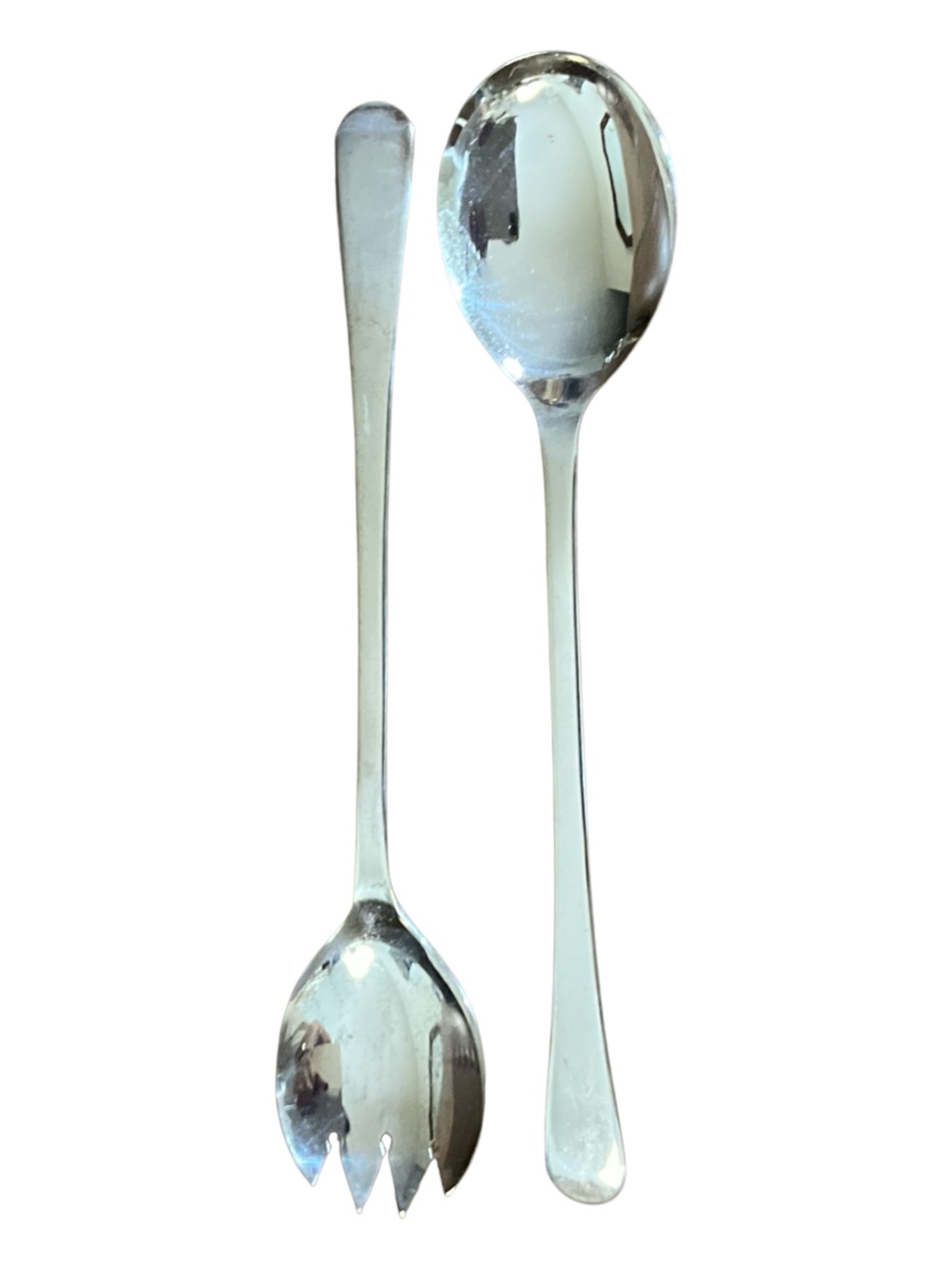 Vintage Sheffield England Silver Plate Salad Serving Spoon Fork Set Minimalist